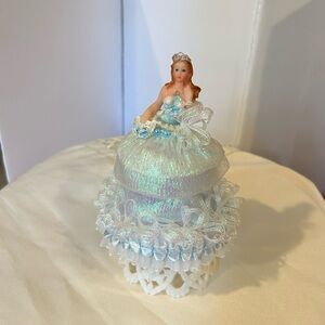 Iridescent Blue and White Trinket cake topper or cake decoration